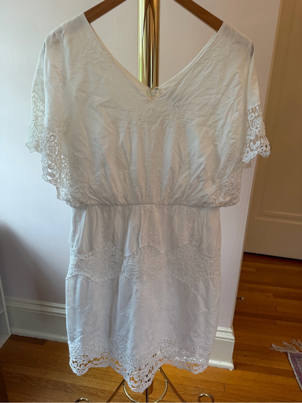 Ann Taylor Petite White Dress with Lace Trim